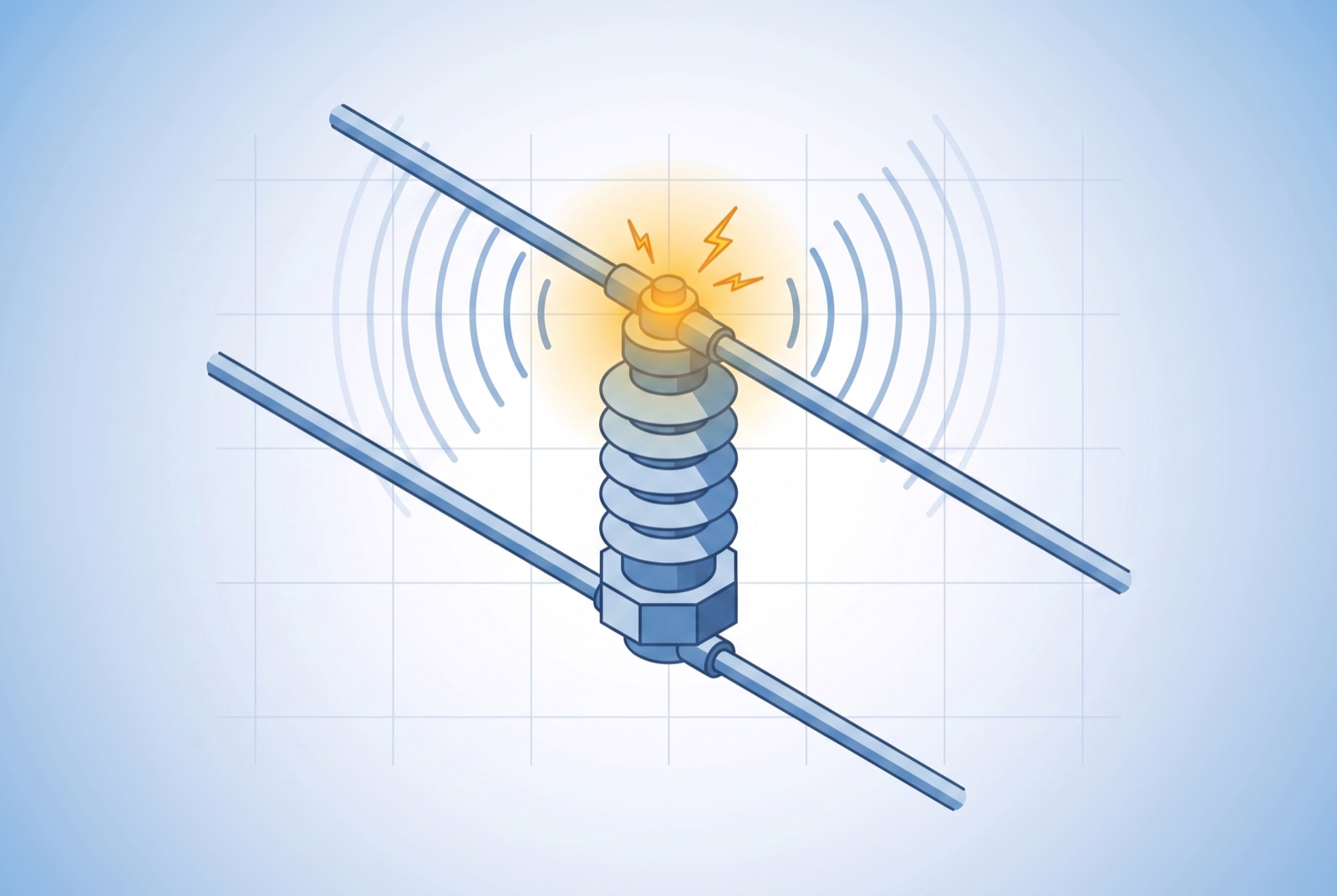 Ilustración técnica: Descargas eléctricas · Ultrasonido predictivo